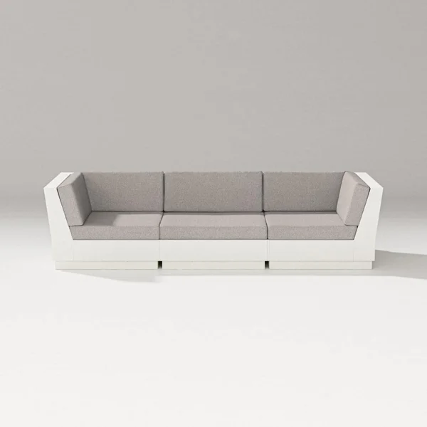 Elevate 3 Person Recycled Plastic Sectional Sofa in Vintage White/Weathered Tweed By PW Designer Series