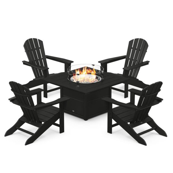 Palm Coast 5 Pc Recycled Plastic Fire Pit Seating Set in Black by POLYWOOD