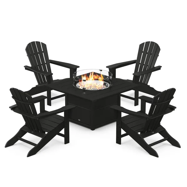 Palm Coast 5 Pc Recycled Plastic Fire Pit Seating Set in Black by POLYWOOD