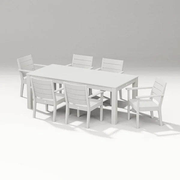 Latitude 7 Pc Parsons Table Arm Chair Dining Set in Vintage White By PW Designer Series