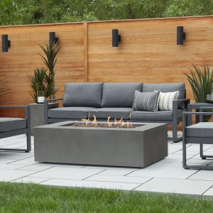 Villa Flora 51 Inch Rectangular MGO Propane Fire Pit Table in Gray by Lakeview Outdoor Designs