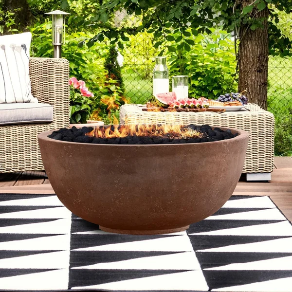 Valley Bay 1 39 Inch Round GFRC Propane Fire Bowl in Cafe by Lakeview Outdoor Designs