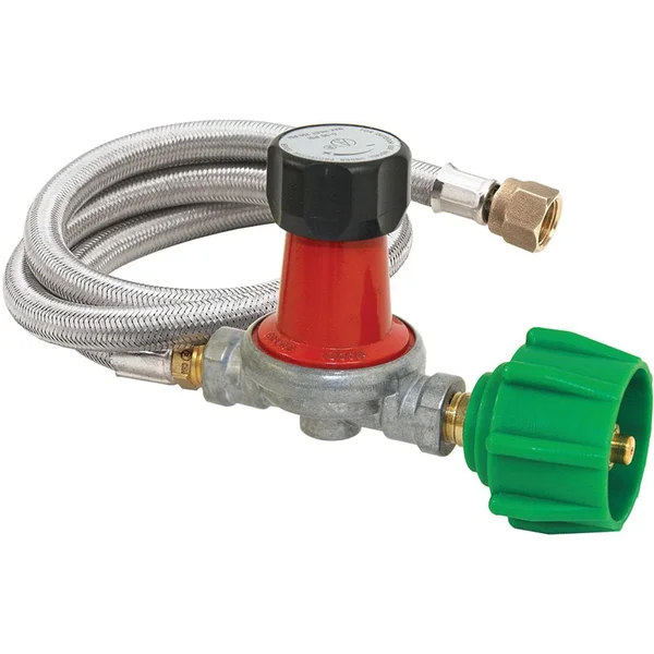 Bayou Classic 48 Inch High Pressure Stainless Braided Propane Hose And 30 PSI Adjustable Regulator