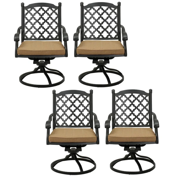 Madison Cast Aluminum 4 Pc Set Swivel Rocker Dining Chair Set in Antique Bronze/Sesame by Darlee
