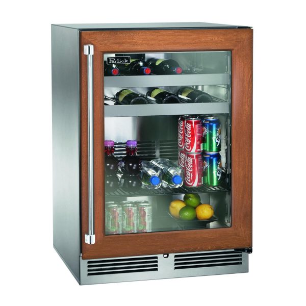 Perlick 24-Inch Signature Series Shallow Depth Stainless Steel Panel Ready Glass Door Outdoor Beverage Center w/ Door Lock - Right Hinged - HH24BO-4-4RL