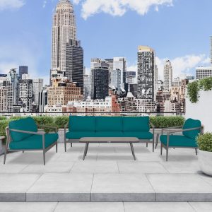 Midnight Cove 5 Pc Aluminum Seating Set w/ Sofa in Slate/Spectrum Peacock by Lakeview Outdoor Designs