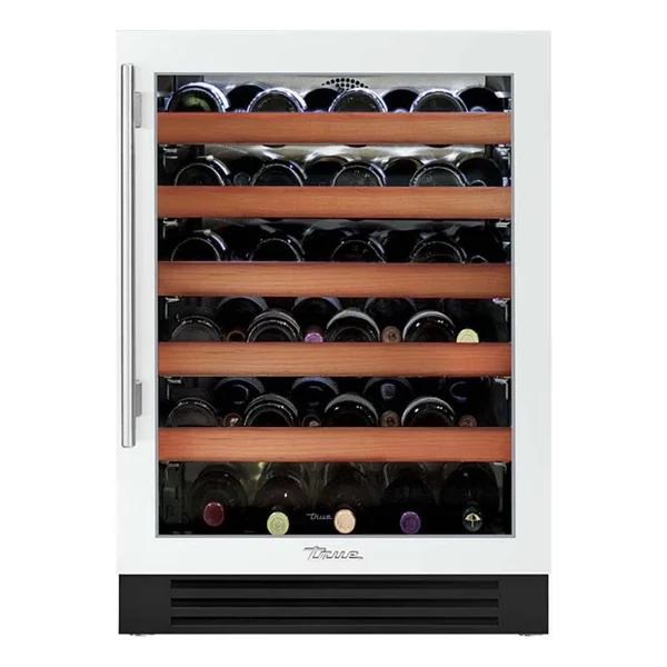 True 24 Inch 45 Bottle Right Hinge Glass Door Outdoor Wine Cabinet - Matte White w/ Stainless Steel Handle - TWC-24-R-OG-C~DSK-030-H04