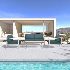 Midnight Cove 4 Pc Aluminum Seating Set w/ Loveseat in Urban Stone/Cast Lagoon by Lakeview Outdoor Designs