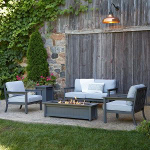 Cabin Way 5 Pc Seating Set w/ 50 Inch Propane Fire Pit, Seating & Tank Cover by Lakeview Outdoor Designs