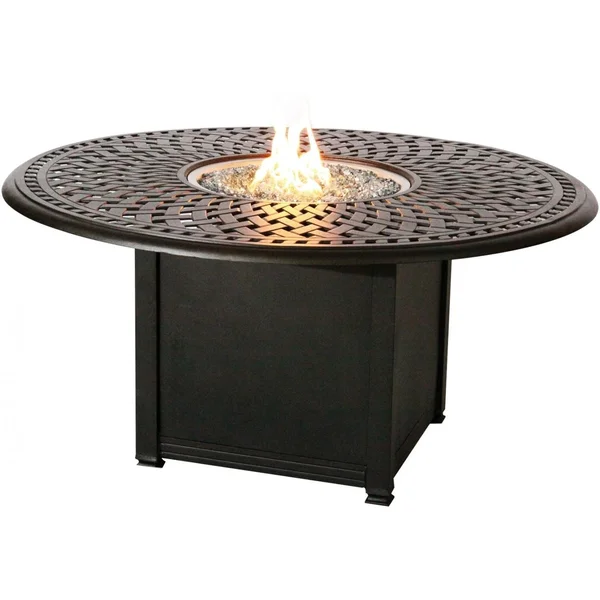 Signature 60 Inch Round Cast Aluminum Propane Counter Height Fire Pit Table in Antique Bronze by Darlee