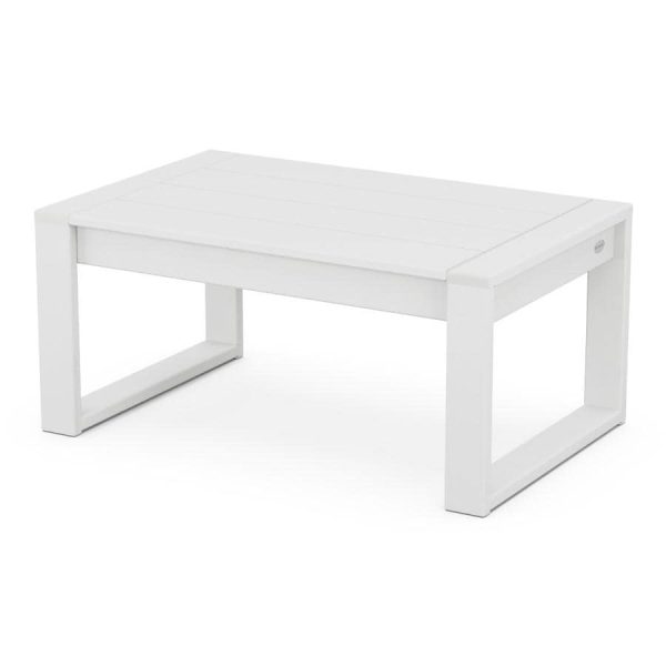 EDGE 35 X 22 Inch Rectangular Recycled Plastic Coffee Table in White by POLYWOOD