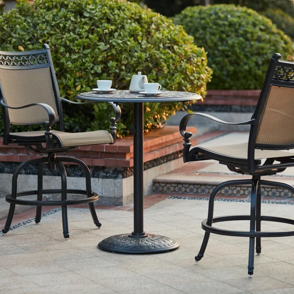 Mountain View 3 Pc Cast Aluminum Counter Height Bar Set w/ 30 Inch Round Series 60 Table in Antique Bronze/Irish Mix by Darlee