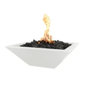Maya 24 Inch Square GFRC Propane Fire Bowl w/ Glow Plug in Limestone by The Outdoor Plus