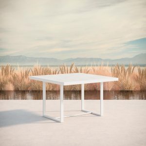 Pavia 48 Inch White Aluminum Dining Table W/ Helena Dekton Top By Azzurro Living