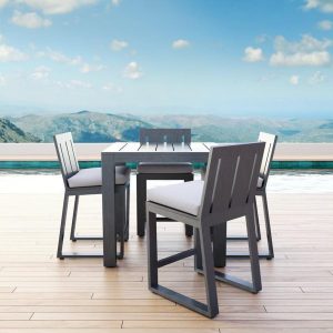 Redondo 5 Piece Aluminum Patio Bar Set W/ Pub Table & Sunbrella Cast Silver Cushions By Sunset West
