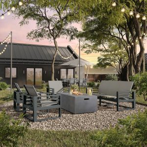 Palmero 5 Pc Aluminum Fire Pit Seating Set in Graphite/Harbor Pebble by Ebel
