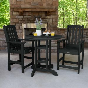 Hart Lane 3 Pc Recycled Plastic Round Counter Dining Set in Black by Lakeview Outdoor Designs