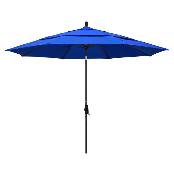 California Umbrella 11 Ft. Octagonal Aluminum Collar Tilt Patio Umbrella W/ Crank Lift & Aluminum Ribs - Stone Black Frame / Sunbrella Canvas Pacific Blue Canopy