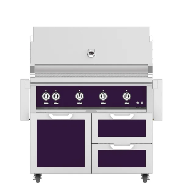 Hestan 42-Inch Natural Gas Grill W/ Sear Burner & Rotisserie On Double Drawer & Door Tower Cart - Lush - GMBR42-NG-PP