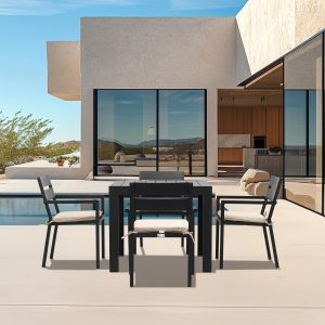 Calm Bay Classic 5 Pc Square Aluminum Dining Set in Black/Canvas Flax by Lakeview Outdoor Designs
