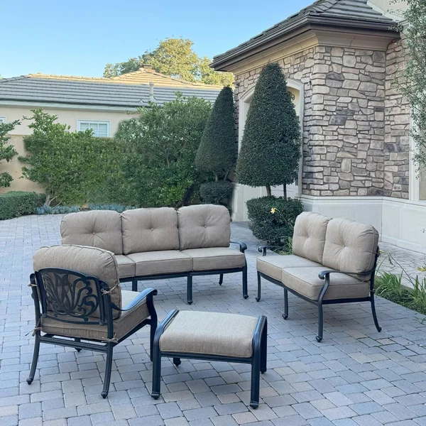 Elisabeth 4 Pc Cast Aluminum Seating Set w/ in Antique Bronze/Sesame by Darlee