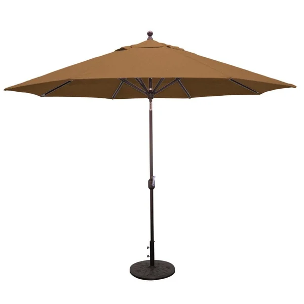 Galtech 11 Ft. Octagonal Aluminum Patio Market Umbrella W/ Crank Lift And Deluxe Auto Tilt - Antique Bronze Frame W/ Sunbrella Canvas Teak Canopy
