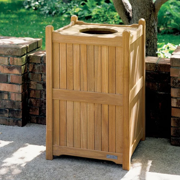 21 1/2 Inch Natural Teak Trash Receptacle By Oxford Garden