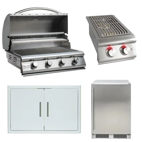 Blaze LBM 4-Piece 32-Inch Natural Gas Outdoor Kitchen Package w/ Double Side Burner & Refrigerator