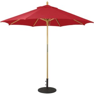 Galtech 9 Ft. Octagonal Hardwood Patio Market Umbrella W/ Push Lift - Light Wood W/ Sunbrella Canvas Jockey Red Canopy