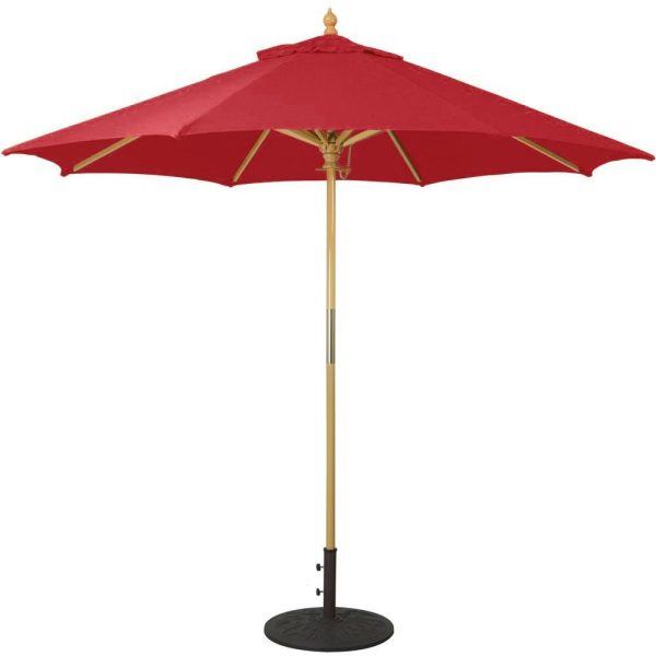 Galtech 9 Ft. Octagonal Hardwood Patio Market Umbrella W/ Push Lift - Light Wood W/ Sunbrella Canvas Jockey Red Canopy