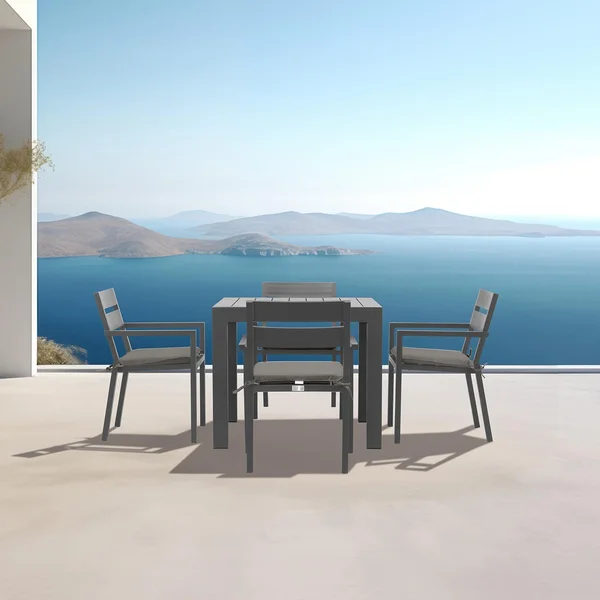 Calm Bay Classic 5 Pc Square Aluminum Dining Set in Slate/Canvas Charcoal by Lakeview Outdoor Designs