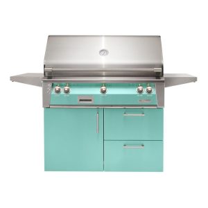 Alfresco ALXE 42-Inch Freestanding Natural Gas Grill On Deluxe Cart With Sear Zone And Rotisserie in Light Green - ALXE-42SZCD-NG-S6027