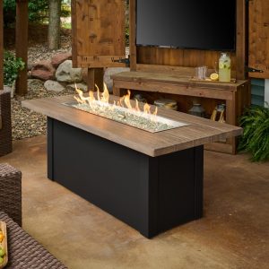 Havenwood 62 Inch Rectangular Powder Coated Steel Propane Fire Pit Table in Brown by The Outdoor GreatRoom Company