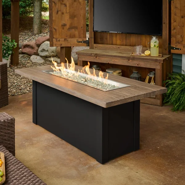 Havenwood 62 Inch Rectangular Powder Coated Steel Propane Fire Pit Table in Brown by The Outdoor GreatRoom Company