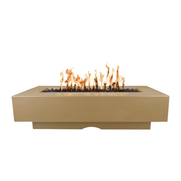 Del Mar 60 Inch Rectangular GFRC Propane Fire Pit w/ Glow Plug in Brown by The Outdoor Plus