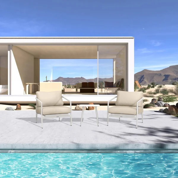 Midnight Cove 3 Pc Aluminum Seating Set w/ Club Chairs in Urban Stone/Canvas Flax by Lakeview Outdoor Designs