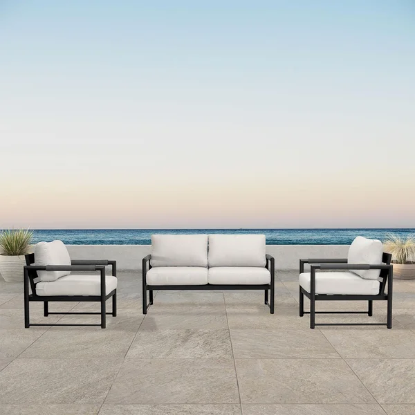 Avenue Bay 3 Pc Aluminum Seating Set in Black/Cast Silver by Lakeview Outdoor Designs