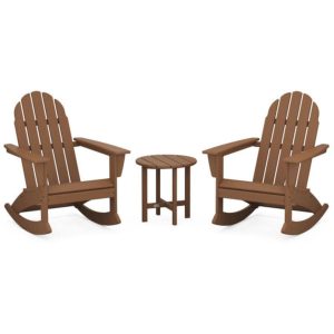 Vineyard 3 Pc Recycled Plastic Adirondack Rocking Chair Set in Teak by POLYWOOD