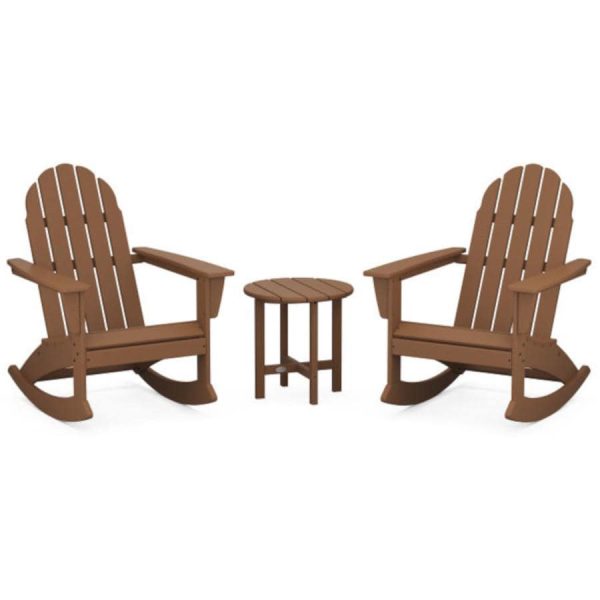 Vineyard 3 Pc Recycled Plastic Adirondack Rocking Chair Set in Teak by POLYWOOD