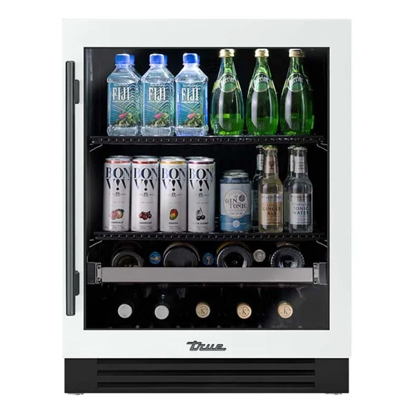 True ADA Height 24 Inch 105 Can 12 Bottle Right Hinge Glass Door Outdoor Beverage Center - Matte White w/ Pewter Handle - TUBADA-24-RG-A~030-H05