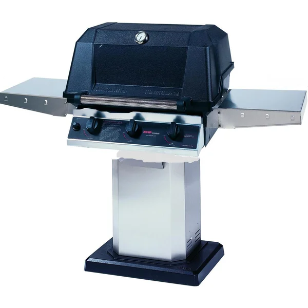 MHP WHRG4DD Hybrid Propane Gas Grill W/ SearMagic Grids On Stainless Patio Base