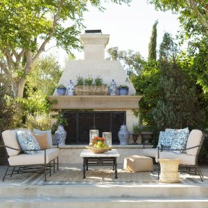 Provence 3 Pc Wrought Iron Sofa Seating Set in Century Pewter/Canvas Flax by Sunset West