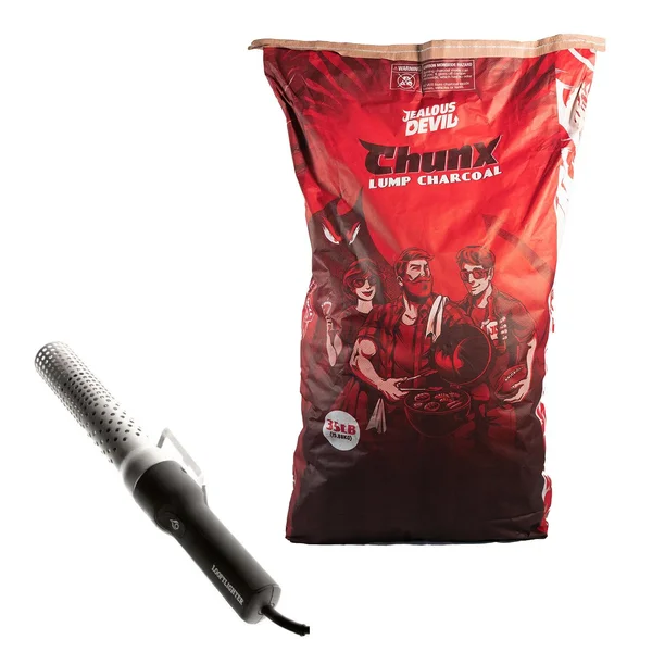 Jealous Devil Gift Set - 35 Lbs All Natural Premium Hardwood Lump Charcoal + Looftlighter Electric Lighter