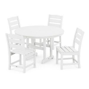 POLYWOOD Lakeside 5-Piece Round Side Chair Dining Set - White