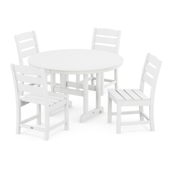 POLYWOOD Lakeside 5-Piece Round Side Chair Dining Set - White