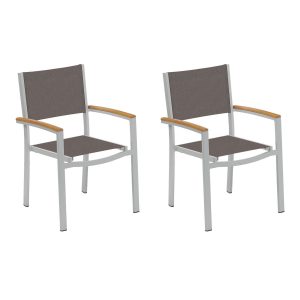 Travira 2 Pc Composite Sling & Aluminum Dining Chair W/ Natural Tekwood Arm Caps in Flint/Cocoa By Oxford Garden