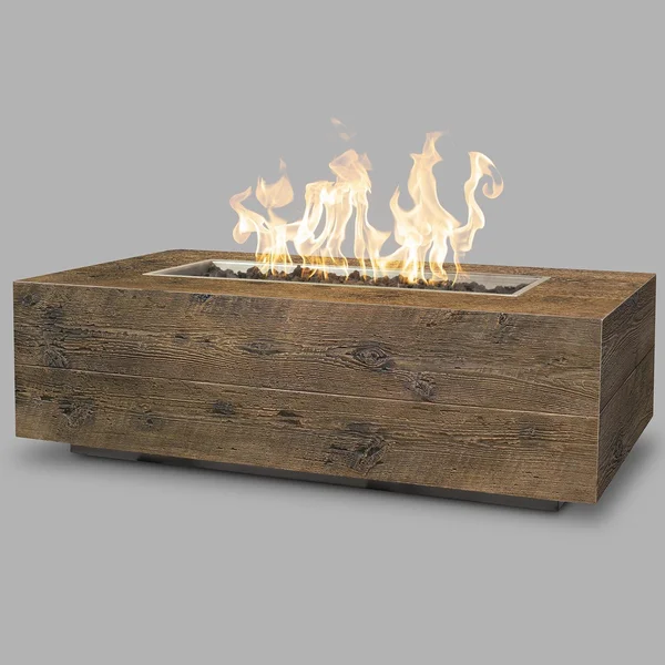 Coronado 48 Inch Rectangular GFRC Natural Gas Fire Pit in Oak Wood Grain by The Outdoor Plus