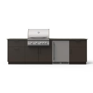 Blaze Morning Glow 10-Ft Outdoor Kitchen Island w/ 32-Inch Marine Grade LTE+ Propane Grill, Fridge in Architectural Bronze w/ Keon Countertop