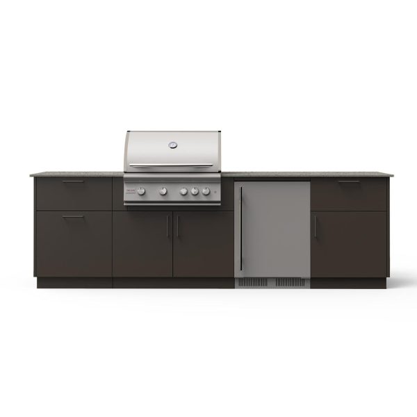 Blaze Morning Glow 10-Ft Outdoor Kitchen Island w/ 32-Inch Marine Grade LTE+ Propane Grill, Fridge in Architectural Bronze w/ Keon Countertop