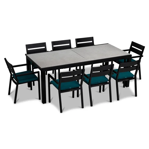 Calm Bay 9 Pc Extendable Aluminum Dining Set in Black/Concrete/Spectrum Peacock by Lakeview Outdoor Designs